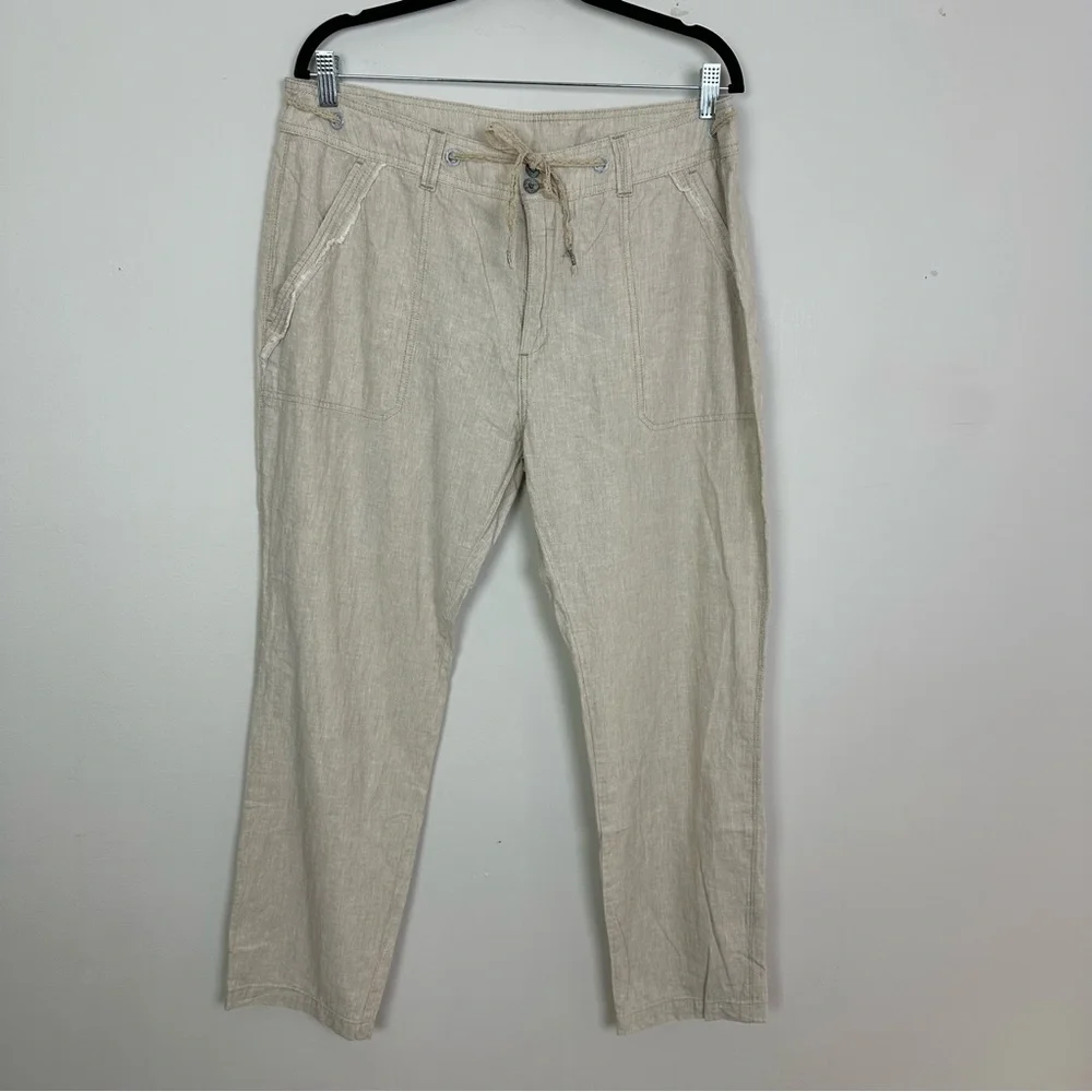 Sundance Linen Cotton Micro Stripe Ribbon Belt Pants - Picture 1 of 7